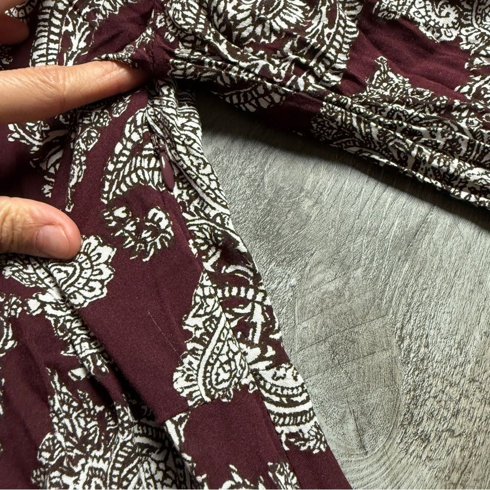 Urban Outfitters Ecote Bell Sleeve Paisley Dress Wine Bordeaux 6 - Picture 9 of 12
